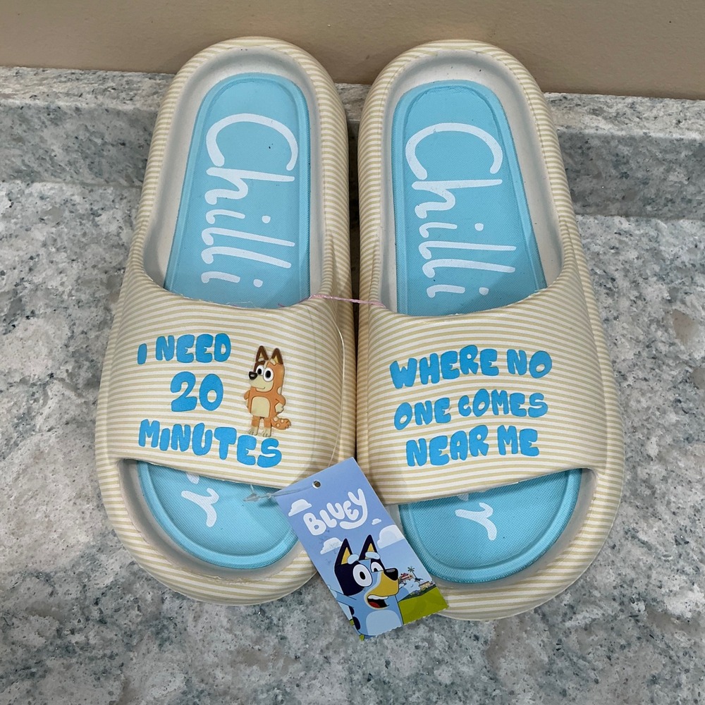 Ground Up Bluey Slide Sandals Chilli Heeler 10 Cream Yellow I Need 20 Minutes